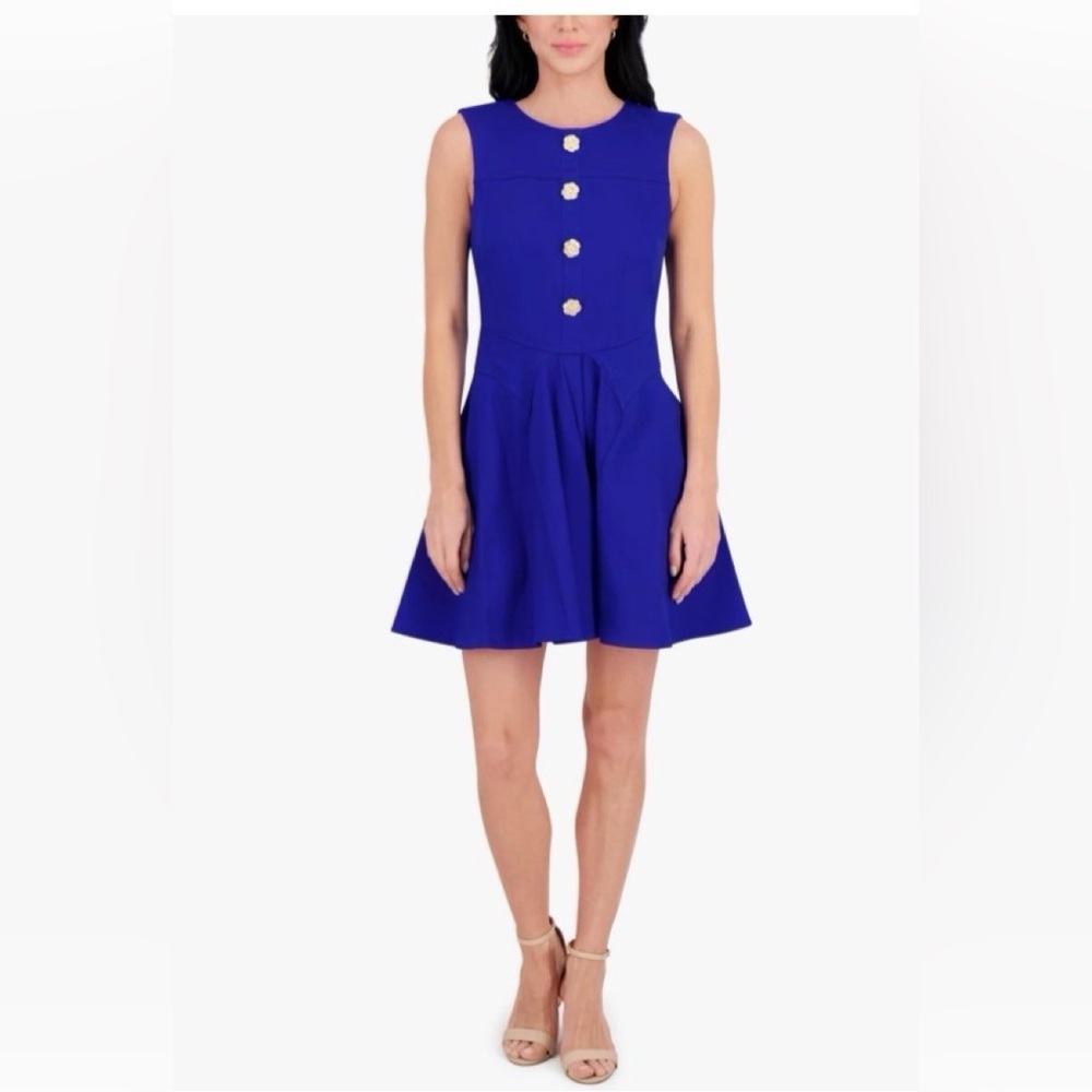 Kensie Cobalt Blue‎ Sleeveless High Neck A Line Mini Dress Size 14 New